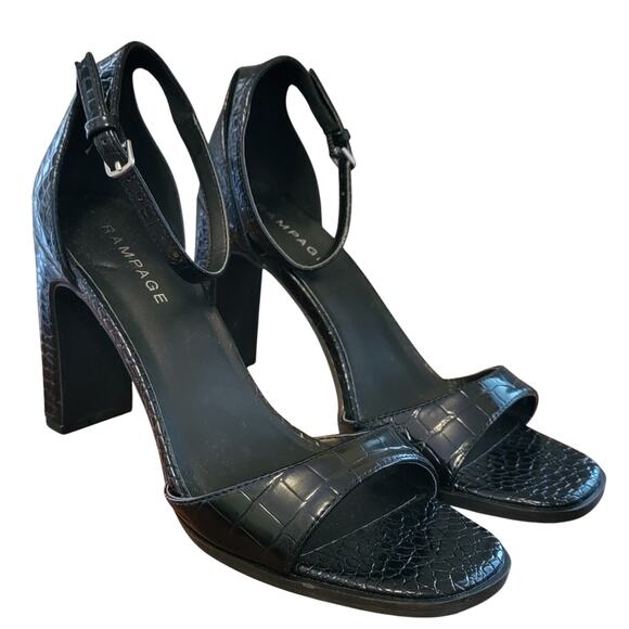 Rampage Women Block Heel Ankle Strap Sandals Size US 8.5M Black Snake Print - Picture 1 of 5